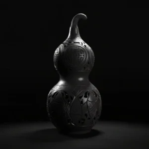 Gourd shaped black pottery vase with hollowed-out design for luxury home decor.