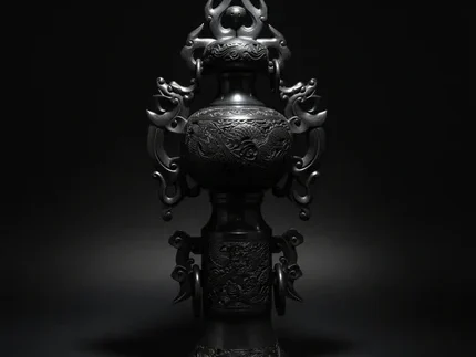 龙灵优雅 | 手工黑陶龙纹赏瓶