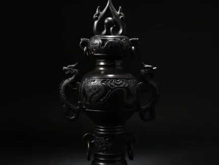 Ancient Dragon Pattern Black Pottery Vase for Modern Home Decor