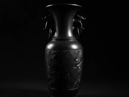 玄桃龙宝瓶 | 手工黑陶龙纹赏瓶