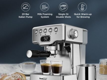 Geek Chef Espresso Machine, 20 Bar Espresso Machine With Milk Frother For Latte, Cappuccino, Macchiato, For Home Espresso Maker, 1.8L Water Tank, Stainless Steel, Ban On Amazon