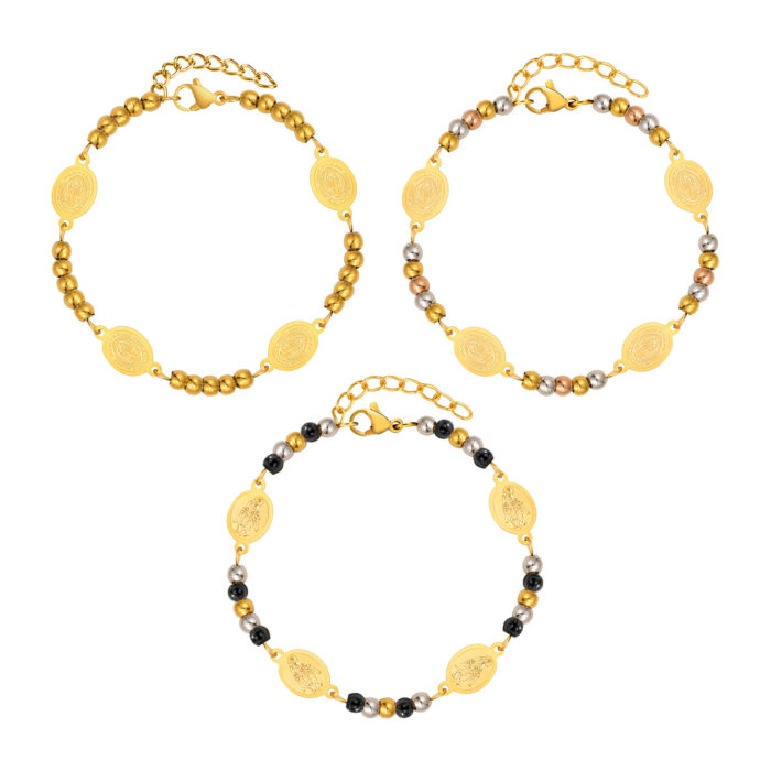 Stainless Steel Round Beads Virgin Gold Bracelet - Image 7