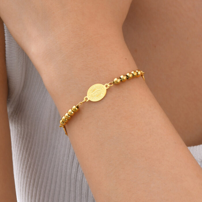 Stainless Steel Round Beads Virgin Gold Bracelet - Image 4