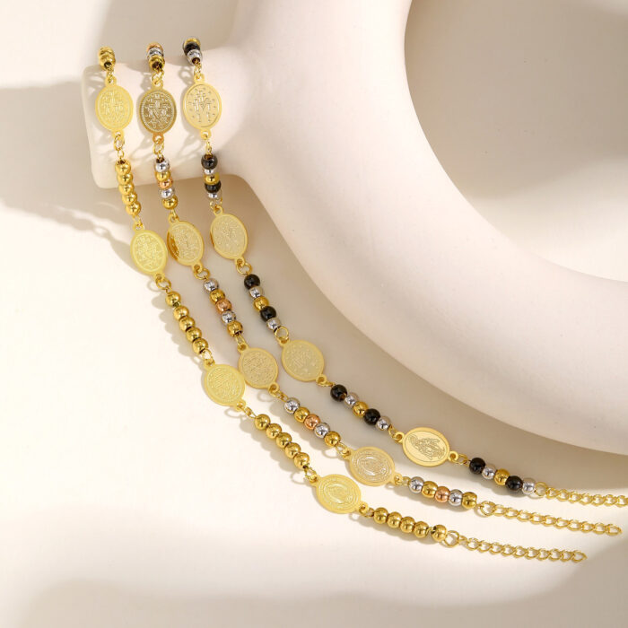 Stainless Steel Round Beads Virgin Gold Bracelet - Image 8