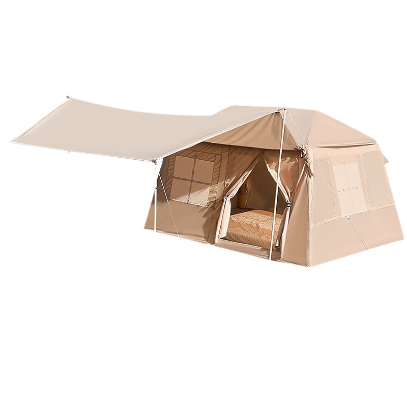Outdoor inflatable hut ridge tent large canopy free construction 4-6 people double-layer camping overnight rain and sun protection
