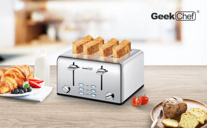 Toaster 4 Slice, Geek Chef Stainless Steel Extra-Wide Slot Toaster With Dual Control Panels Of Bagel,Defrost,Cancel Function,Ban Amazon - Image 10