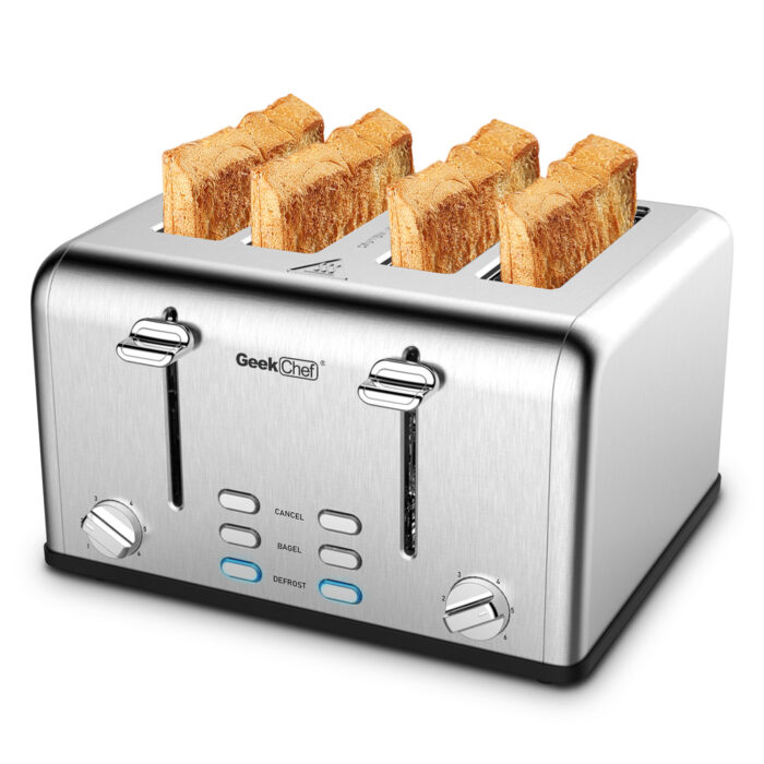 Toaster 4 Slice, Geek Chef Stainless Steel Extra-Wide Slot Toaster With Dual Control Panels Of Bagel,Defrost,Cancel Function,Ban Amazon - Image 5