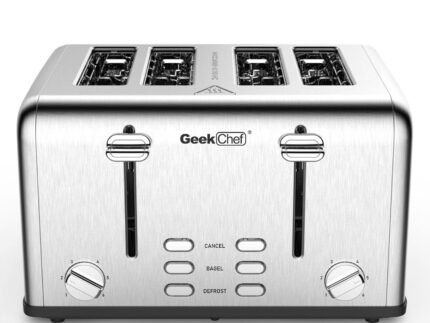 Toaster 4 Slice, Geek Chef Stainless Steel Extra-Wide Slot Toaster With Dual Control Panels Of Bagel,Defrost,Cancel Function