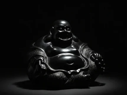 Handcrafted black pottery Maitreya Buddha statue - Fradell Luxury Art