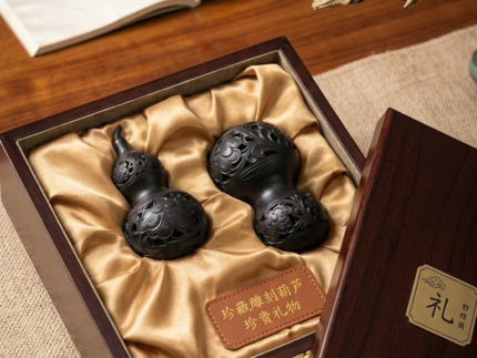 Imperial Dragon: Hand-Carved Black Pottery Double Gourd Vase
