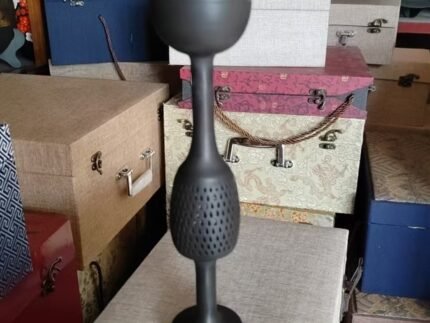 Handmade black pottery stemmed decorative vase with hollow carved ceramic body for Zen home decor