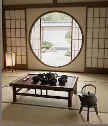 Black Pottery Tea Set in Traditional Tea Room