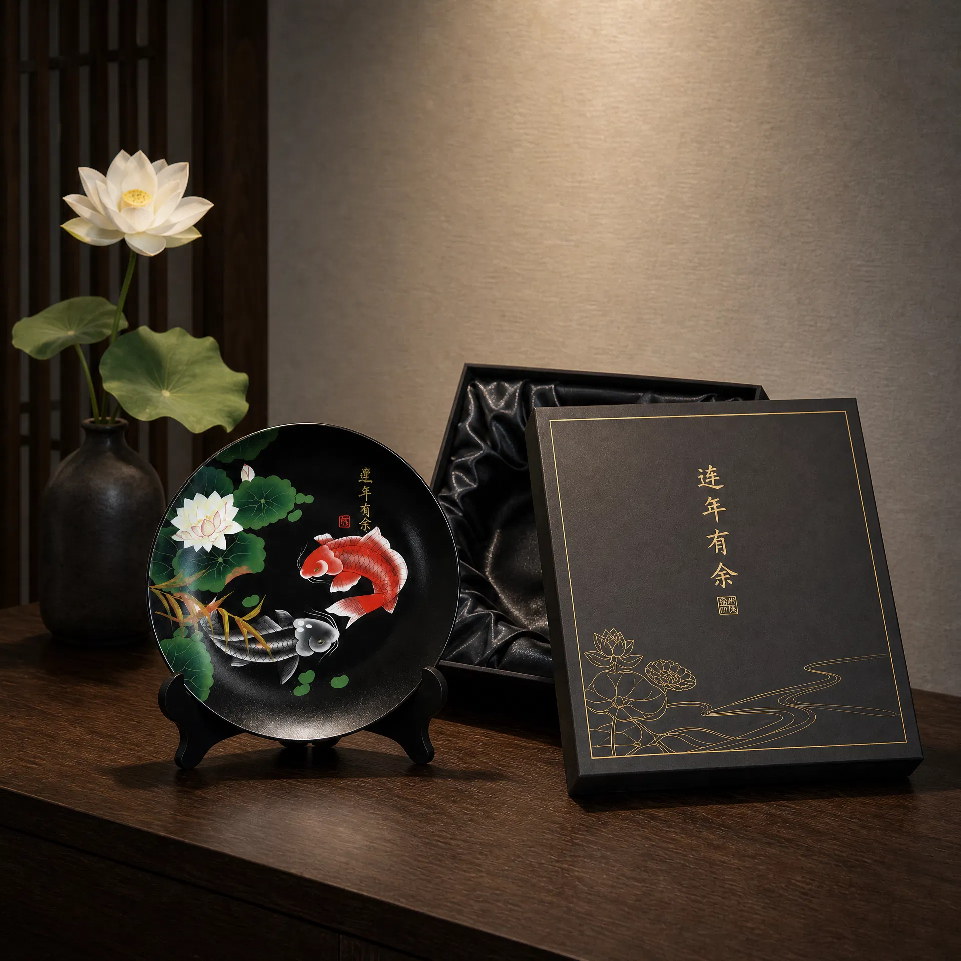 Luxury gift packaging for handcrafted black pottery decorative plate