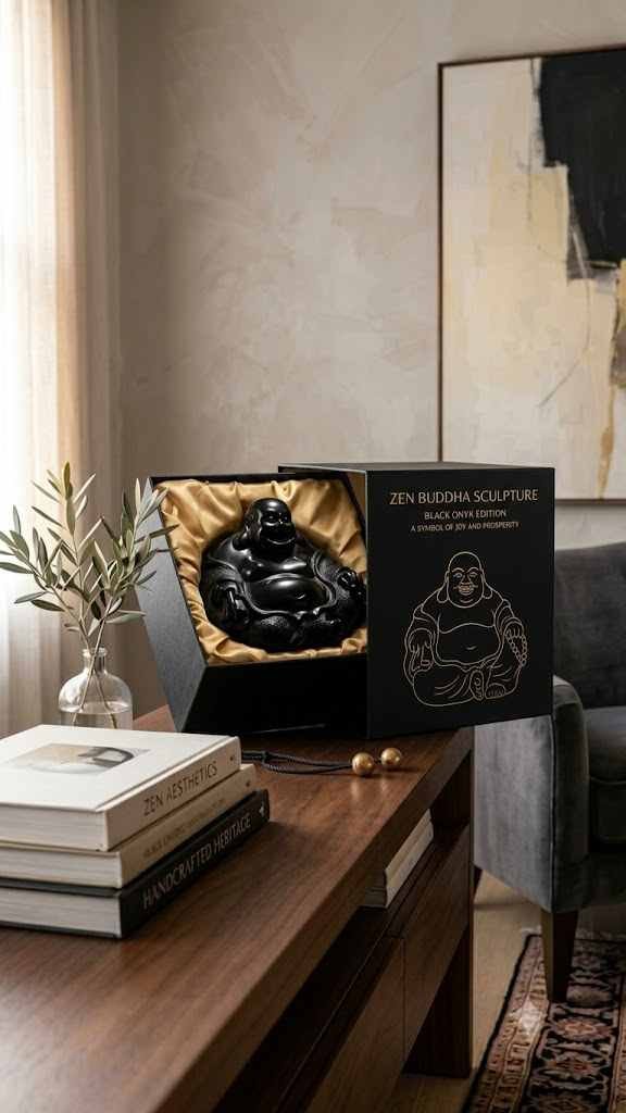 Handcrafted Black Pottery Buddha Statue with Premium Gift Box
