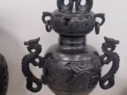 Handcrafted Longshan Black Pottery Dragon Censer