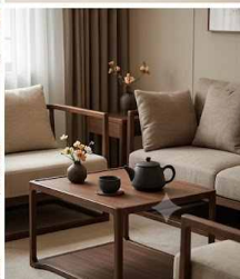 Black Pottery Gongfu Tea Set on a Modern Living Room Coffee Table