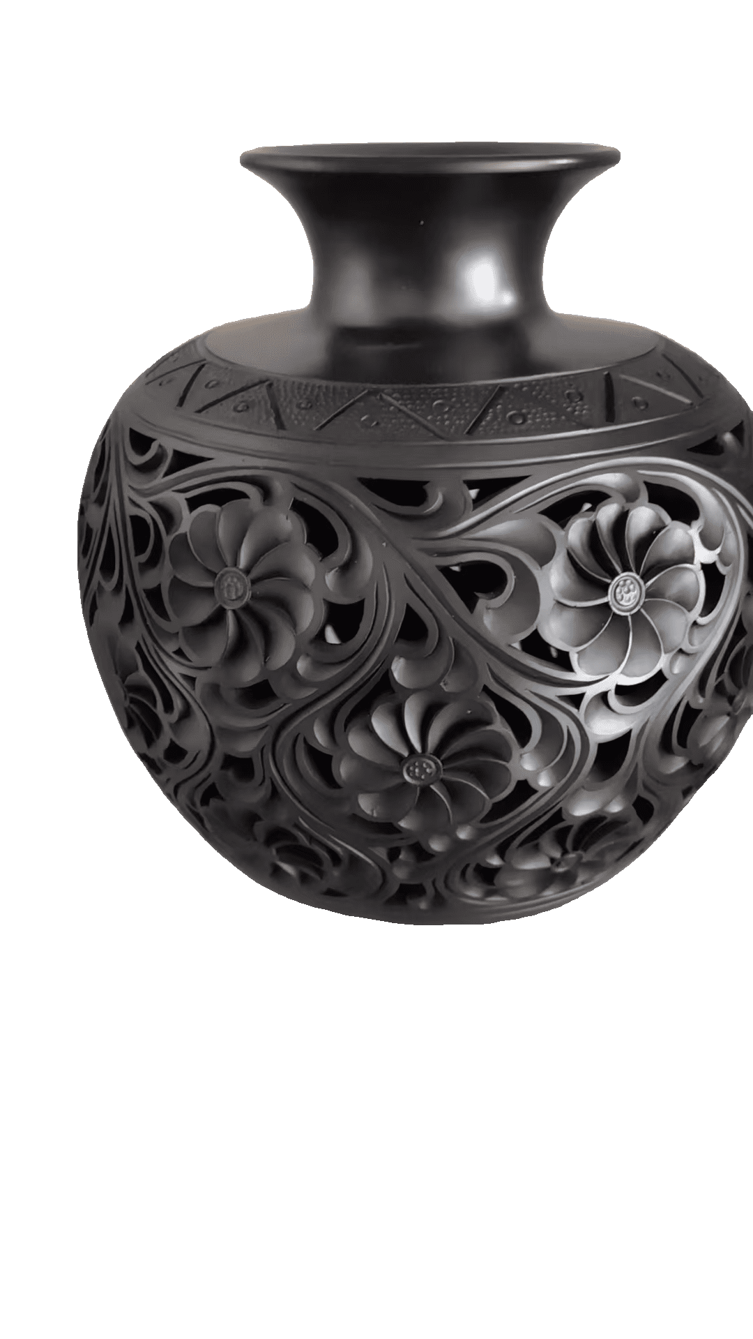 Black porcelain vase with flowers, A black clay pot